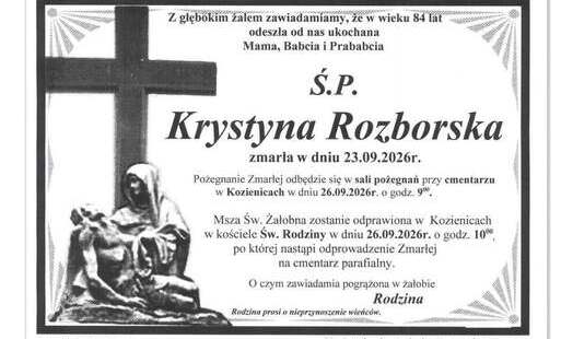 Zdjęcie do &bdquo;Nie umiera ten, kto trwa w pamięci&rdquo; - Zmarła Krystna Rozborska